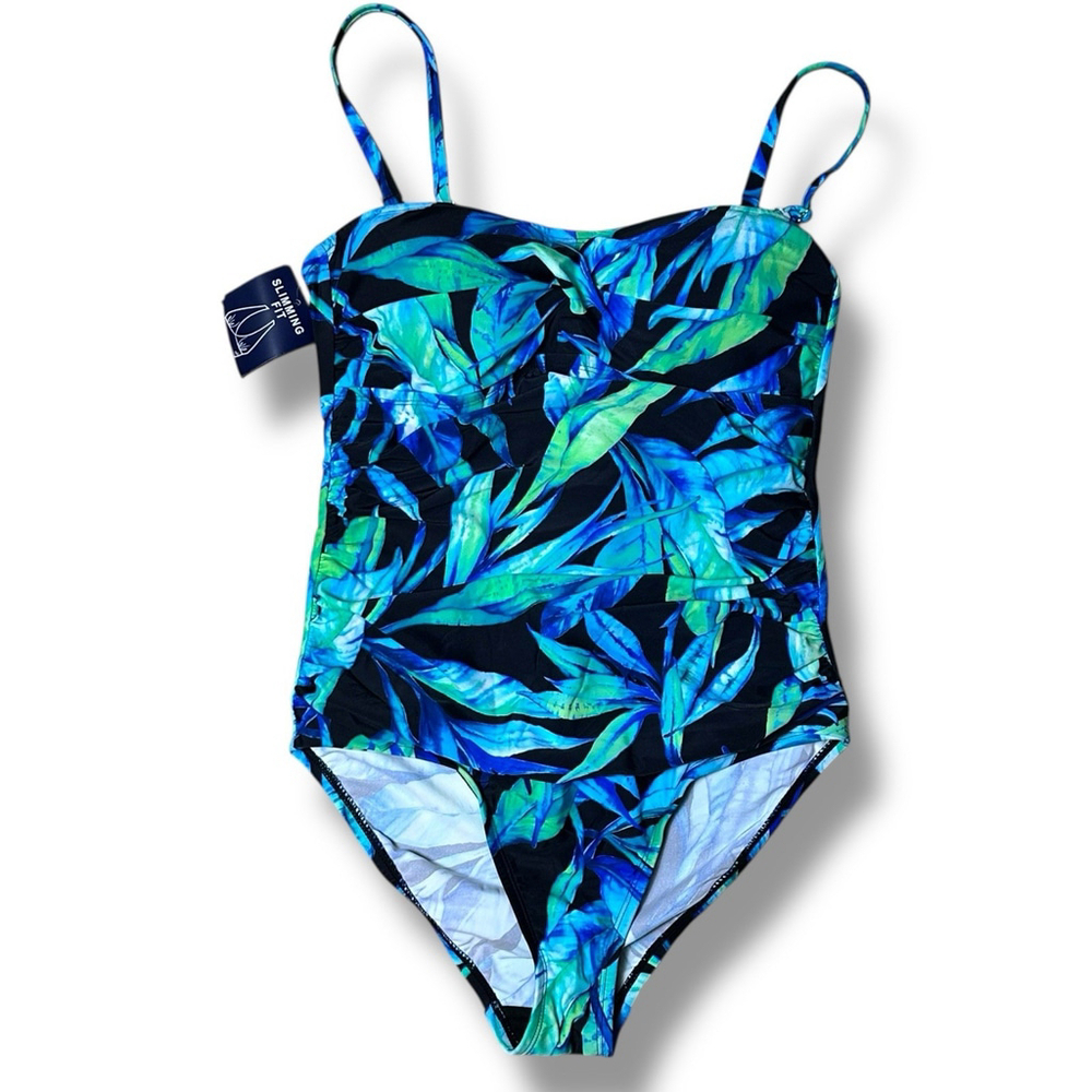 Chaps Ralph Lauren NWT Womens Tropical Print 1 Pc Swimsuit 8 Black Molded Cups